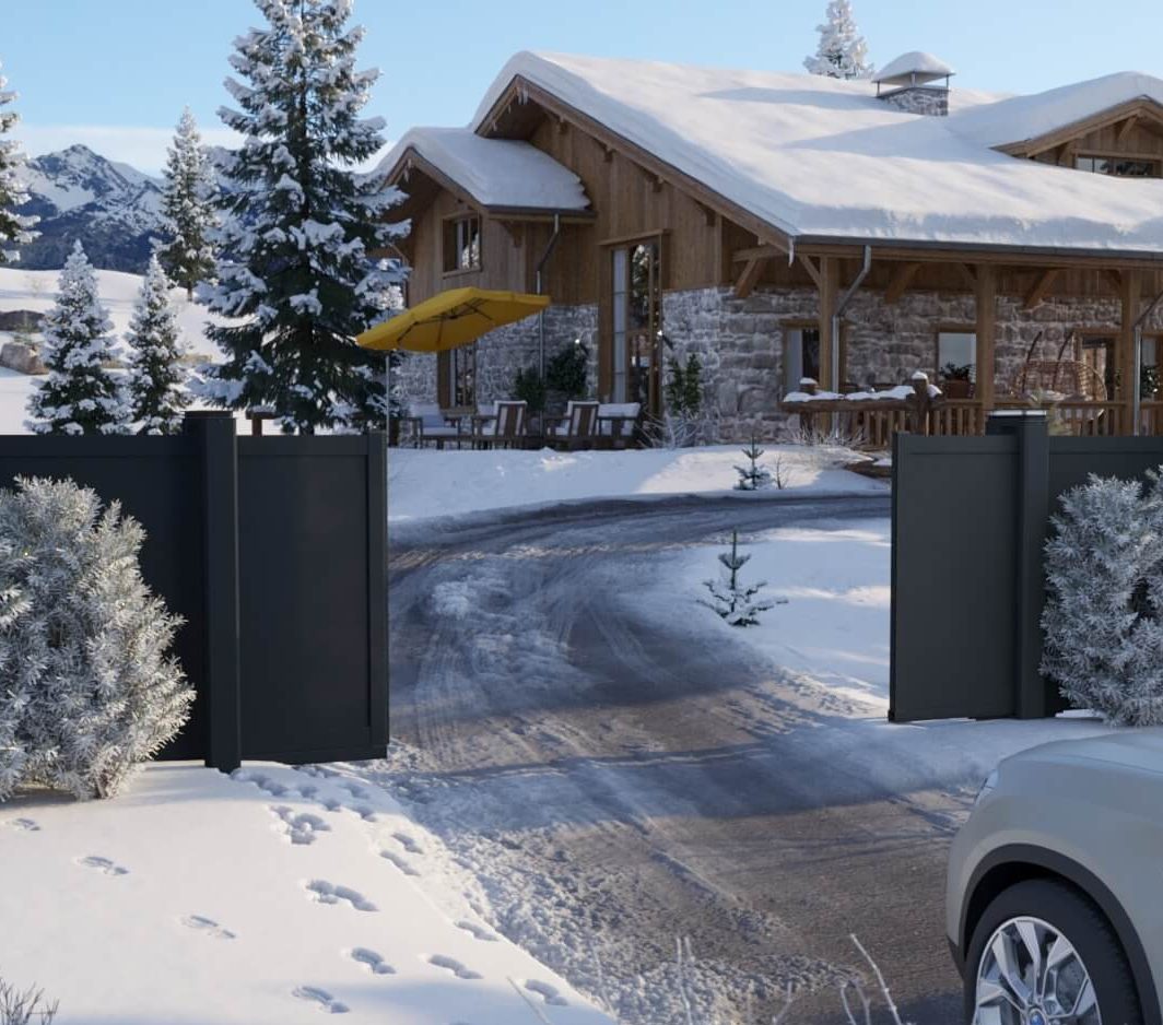 portail aluminium dans la neige